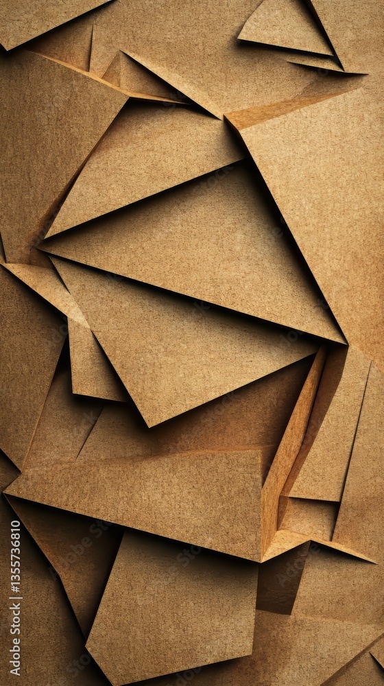 Poster geometric abstraction made of flat tan shapes overlapping and casting shadows, paper or cardboard te