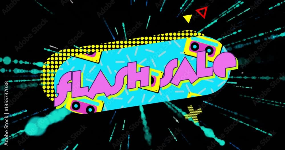 Poster flash sale animation with colorful geometric shapes on dynamic background