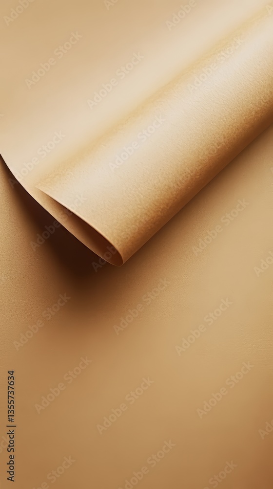Poster curled brown paper: a close-up of a textured, brown sheet with a curled edge casting a soft shadow.