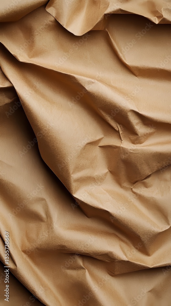 Poster abstract close-up of crumpled brown paper, showcasing textures and shadows in an artistic compositio