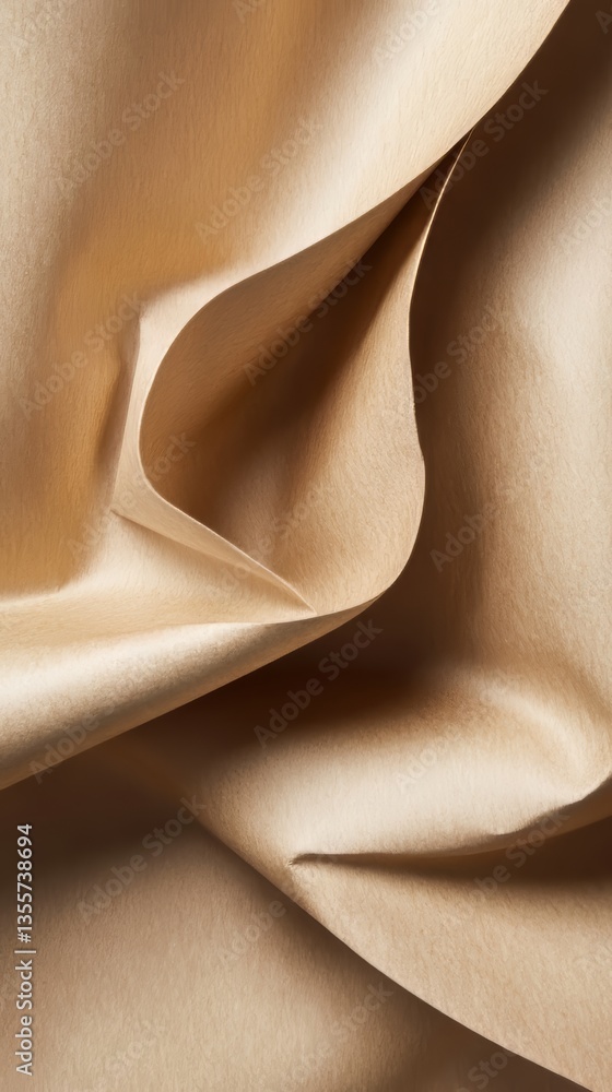 Poster abstract golden paper folds in soft light, creating a minimalist and elegant backdrop or design elem