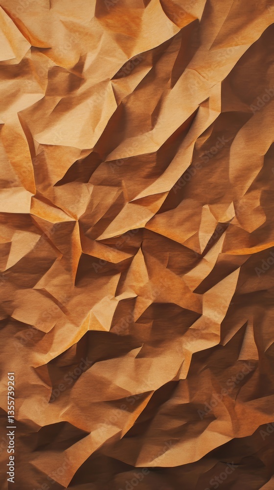 Poster abstract crumpled brown paper surface with a pattern of light and shadow for an aged background.