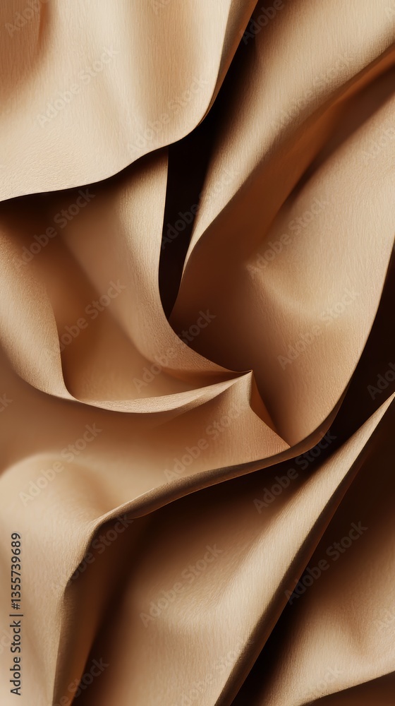 Poster abstract view of soft, folded fabric in warm beige tones, creating depth and texture.