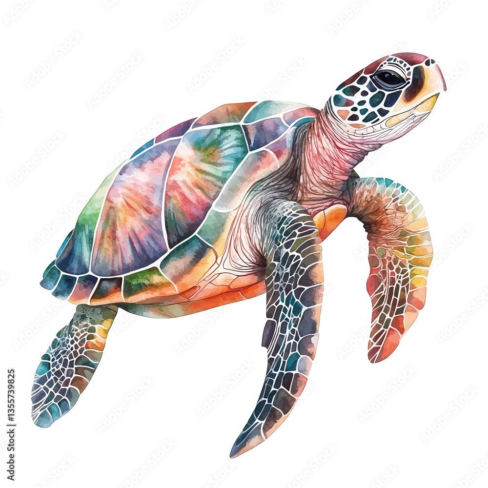 Poster a vibrant artistic depiction of a turtle showcasing colorful patterns and intricate details emphasiz