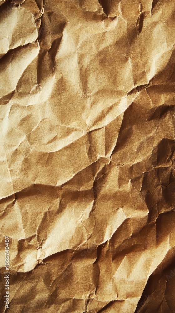 Poster wrinkled paper texture: abstract patterns formed by light and shadow on a textured, aged surface.