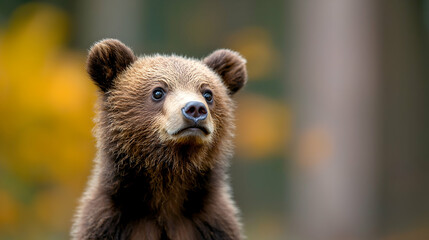 Fototapeta premium Brown Bear Cub Portrait in Autumn Forest