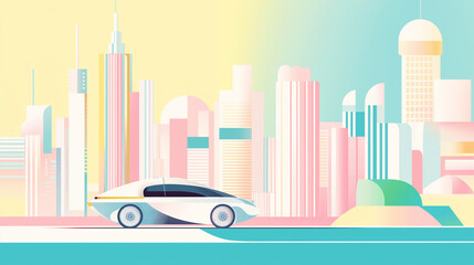 Futuristic Cityscape with Modern Electric Car