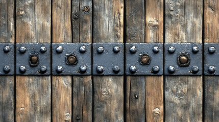 Fototapeta premium Aged Wooden Plank Gate With Metal Hardware