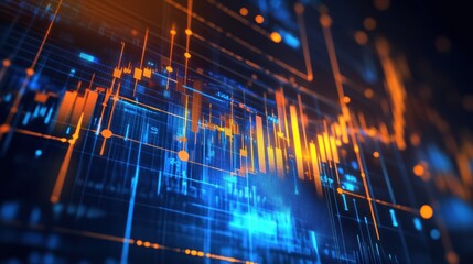 Dynamic stock market growth visualization integrating political symbols with a sleek blue and gold aesthetic