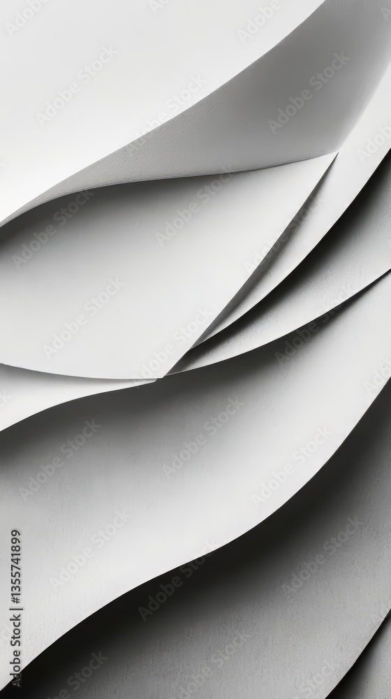 Poster abstract white forms: a minimalist display of layered curves and shadows creating a sense of depth a