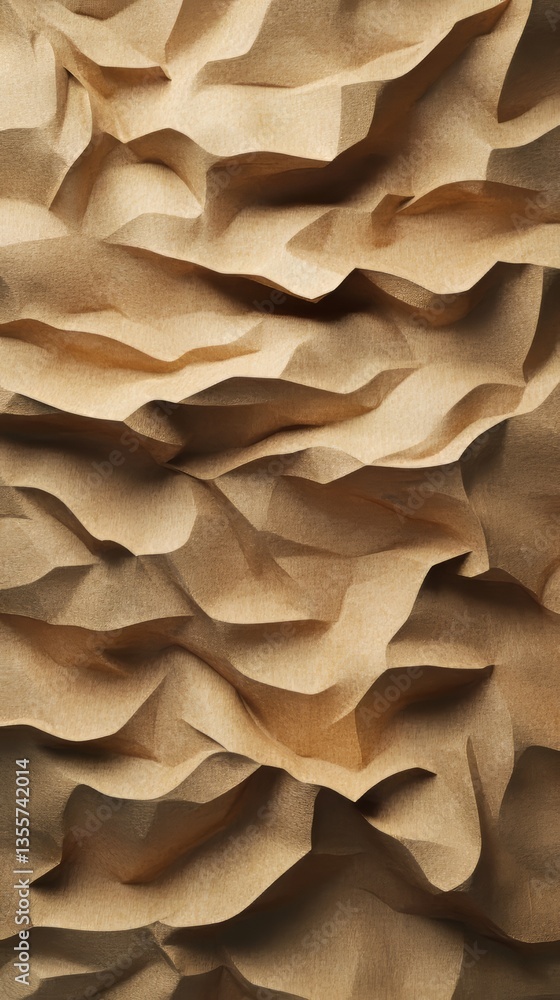 Poster abstract wavy brown paper background with light and shadow, creating an interesting visual texture.