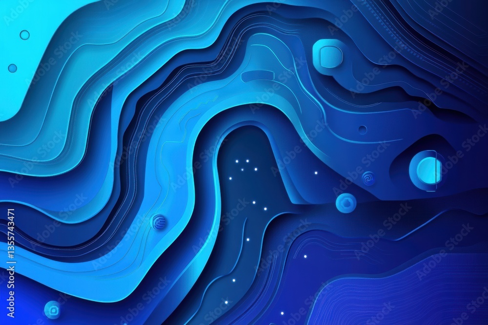 Aufkleber futuristic paper cut background with circuit board layers and cool blue gradients illuminated by sle