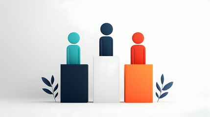 Obraz premium Three Pixelated Figures on a Podium: Teal, Black, and Orange