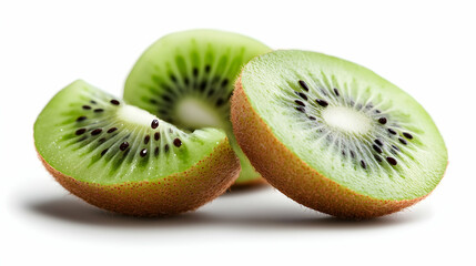 Fototapeta premium Three Slices of Fresh Green Kiwi Fruit on White Background