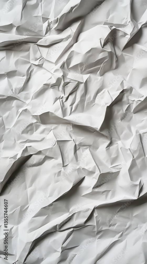 Poster crinkled white surface creates an abstract pattern with varying textures. it's like a blank canvas.