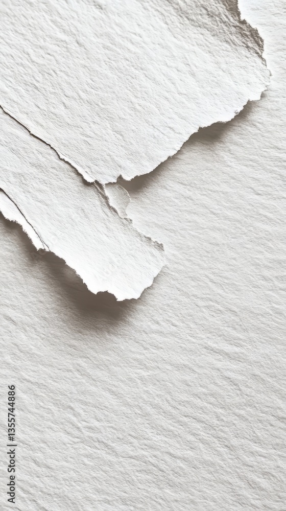 Poster abstract textured surface of white paper with torn edges casting soft shadows creating depth and dim