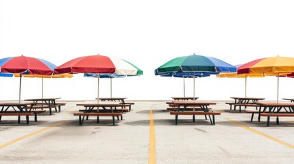 Colorful Tables in Empty Parking Area