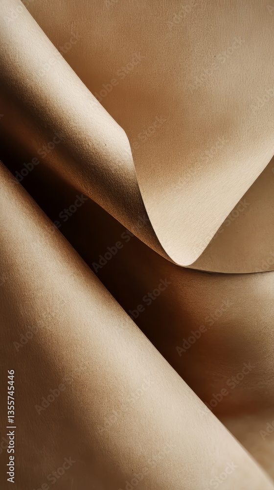 Poster abstract curving tan paper with shadow play; minimalist, elegant background with subtle textural det