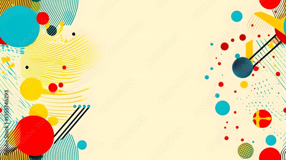 Aufkleber abstract geometric design with vibrant circles and lines on cream background