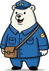 Cartoon Polar Bear Postal Worker Vector Illustration Isolated on A White Background