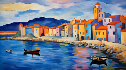 Fototapeta premium seaside city landscape oil painting abstract decorative painting