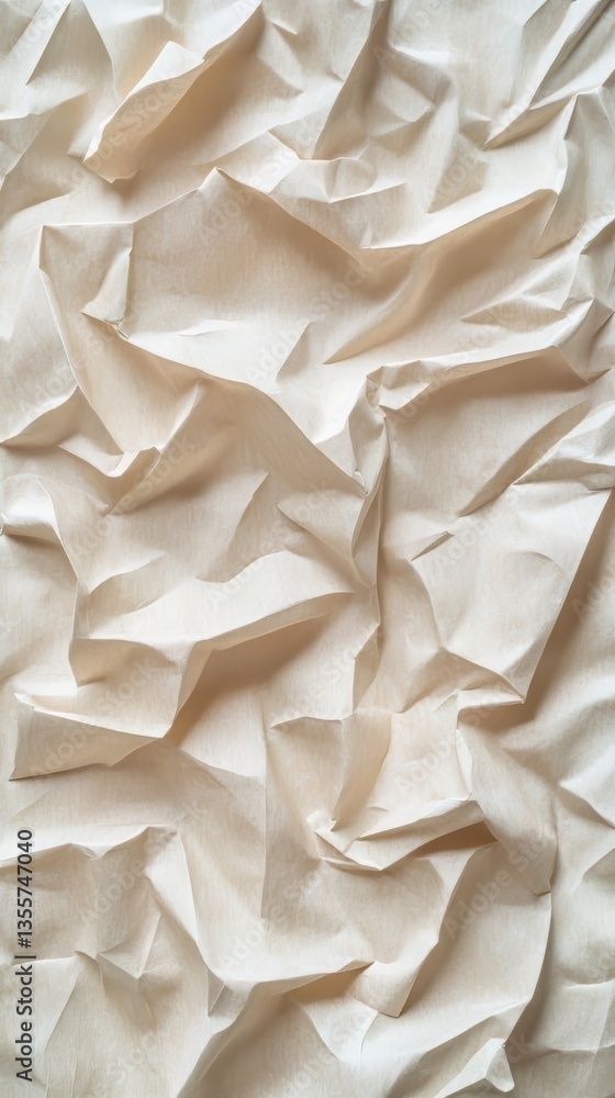 Poster crumpled paper texture with intricate folds and subtle shadows creating a dynamic abstract backgroun