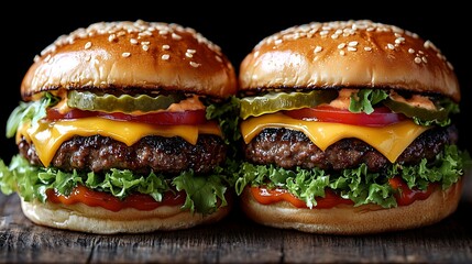 Juicy Cheeseburgers on Wood.