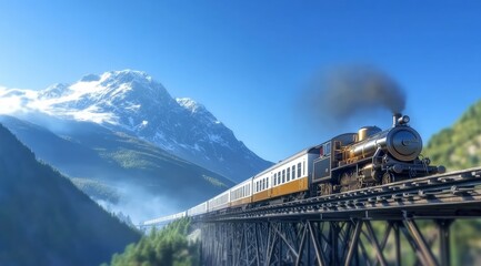 Majestic Steam Train on Mountain Bridge  Luxury Travel  Scenic Railroad Journey