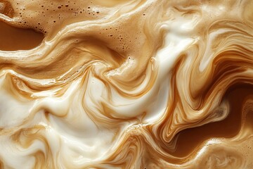 Cream and coffee swirling together in artistic and aesthetic patterns