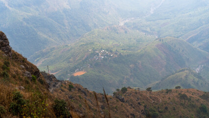 Fototapeta premium Shot of misty Laitlum Canyon in Meghalaya India 3