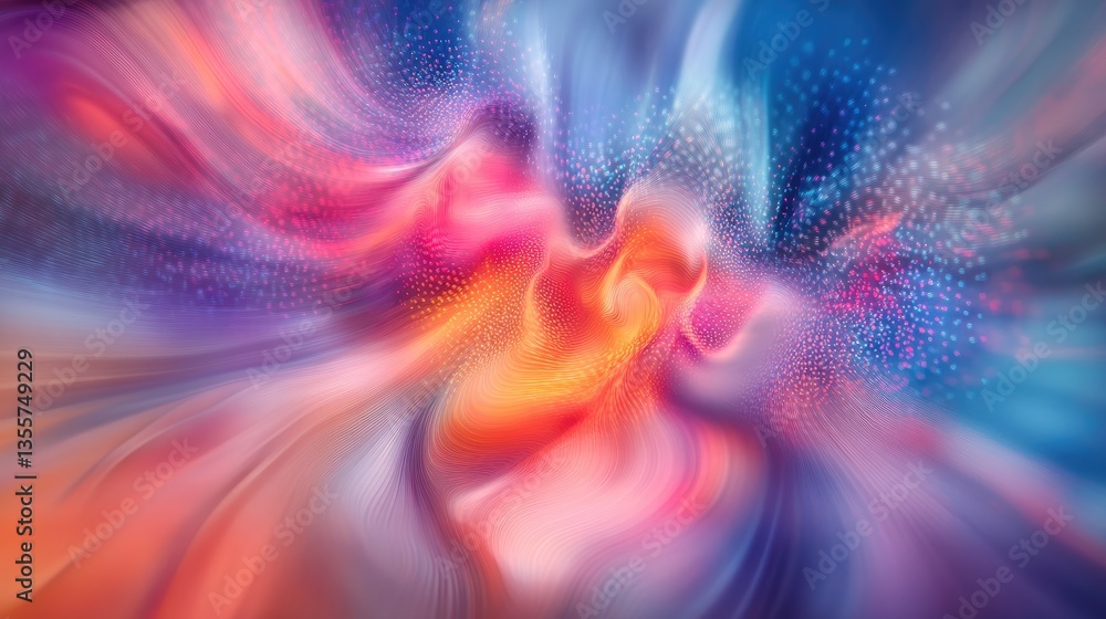 Poster A colorful long exposure effect on polka dots, creating a fluid and abstract wallpaper background with soft, blended colors and light patterns