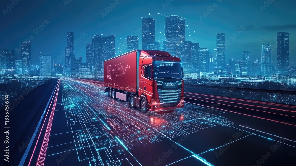 Poster A digital map displaying cutting-edge GPS navigation and AI-driven delivery route optimization, symbolizing the future of logistics and smart transportation