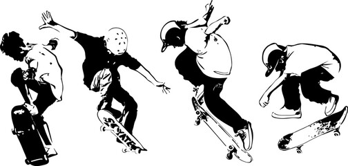 Skateboard Tricks. Vector illustration.Silhouette character.