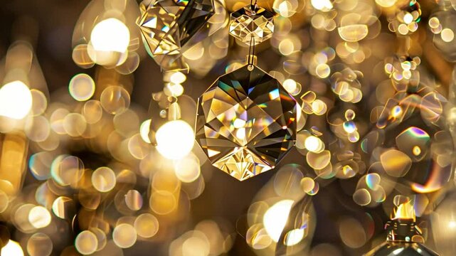 Glistening Crystals: Capturing the captivating beauty of intricately cut crystal, reflecting a dance of light and shadow in a rich display of elegance.  
