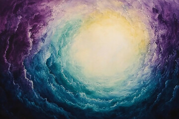 Fototapeta premium Abstract swirling clouds in vibrant purple, blue, and yellow hues, evoking a sense of calmness