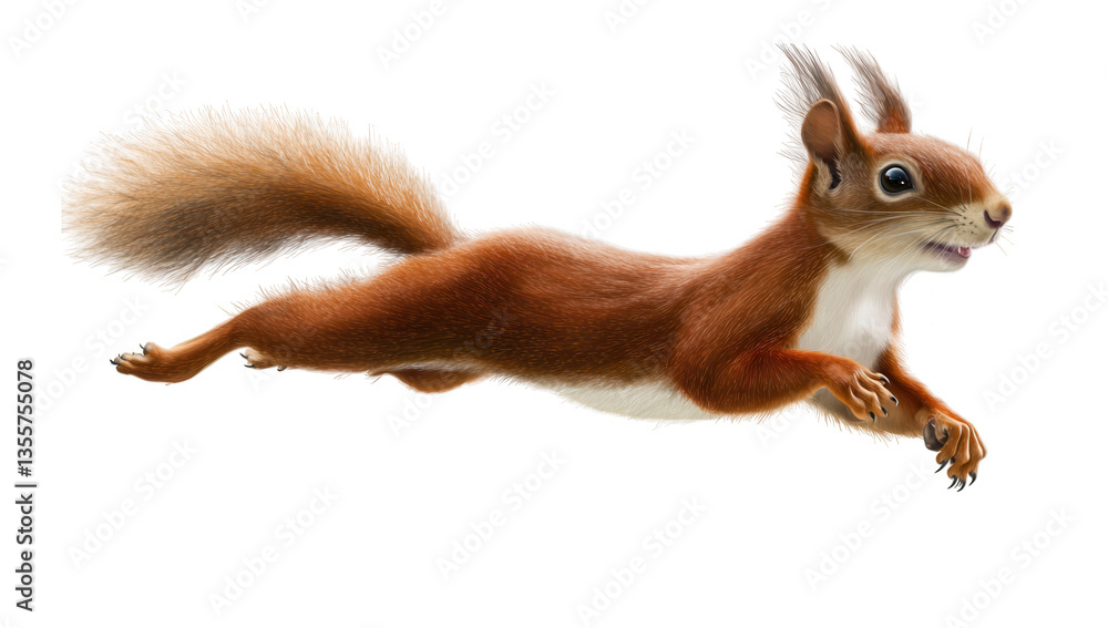 Poster squirrel in mid-leap showcasing its agile form and vibrant fur. essence of wildlife dynamics and the
