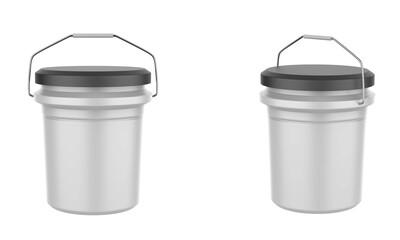 plastic bucket with lid on a isolated on white background. 3d illustration