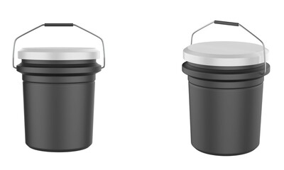 plastic bucket with lid on a isolated on white background. 3d illustration