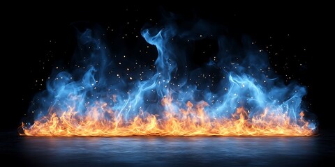 An artistic display of orange and blue flame in the dark