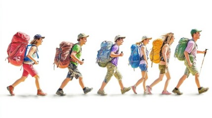 Friends Hiking Near Campground in Pastel Colors