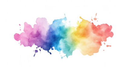 a vibrant watercolor splash featuring a gradient of colors blending seamlessly from pink to purple blue green and yellow creating an artistic and colorful background ideal for design projects