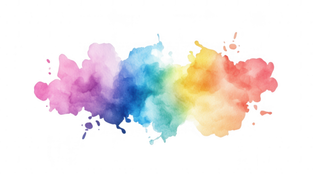 a vibrant watercolor splash featuring a gradient of colors blending seamlessly from pink to purple blue green and yellow creating an artistic and colorful background ideal for design projects