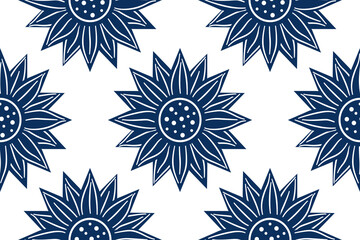 Beautiful sunflower seamless pattern. Scandinavian folk style flowers.Modern traditional texture ornaments, sweden nordic style.Botanical tie dry indigo for textile, fabric,wallpaper,products,deco