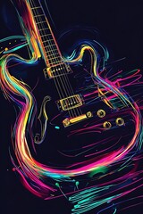Guitar contours with vibrant string colors, great for music school posters