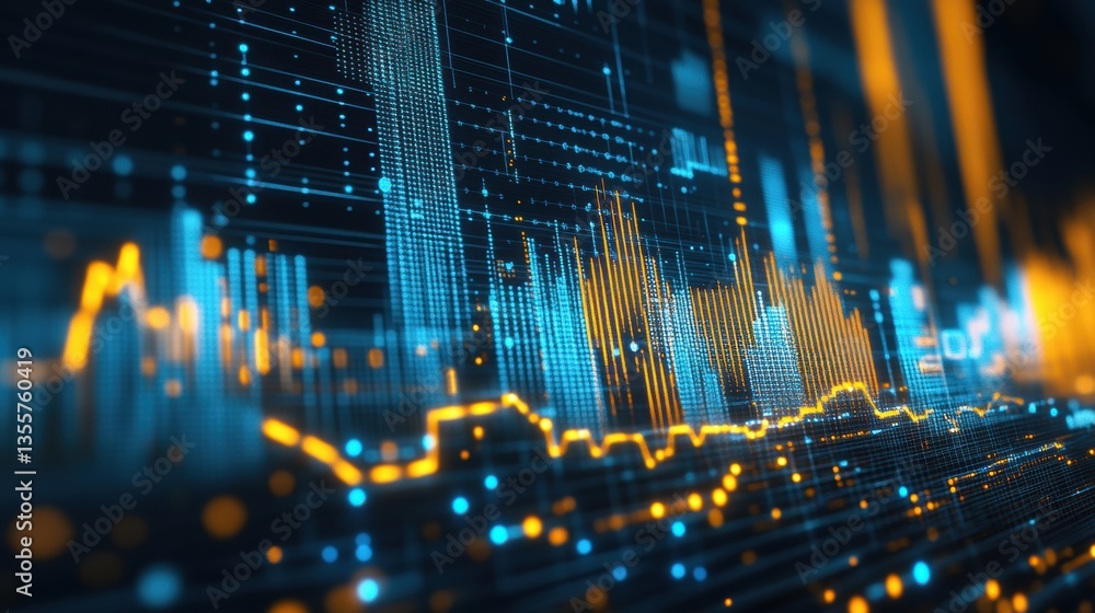 Aufkleber dynamic visualization of stock market growth charts merging with political symbols in blue and gold 