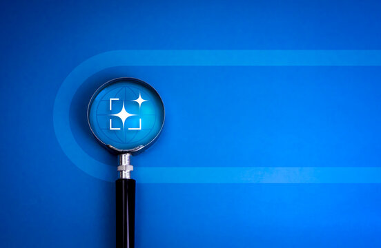 Generative AI concept. Artificial intelligence technology for digital content and automated data transformation. AI Generate icon in magnifying glass lens on empty seach engine bar for create prompt.