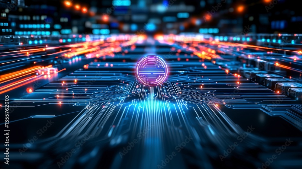 Aufkleber glowing ai circuit board digital technology data flow futuristic design