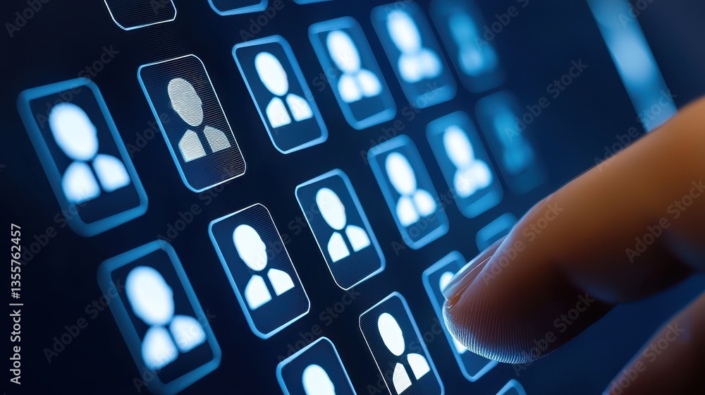 Poster fingertip interaction with computer keyboard key, office technology and business productivity in act