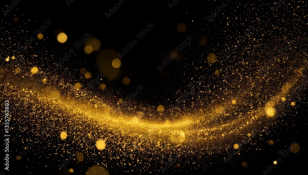 Aufkleber a deep black background with swirling abstract gold dust and light particles. the glowing specks cre