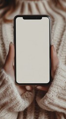 Hands Holding Phone Blank Screen.